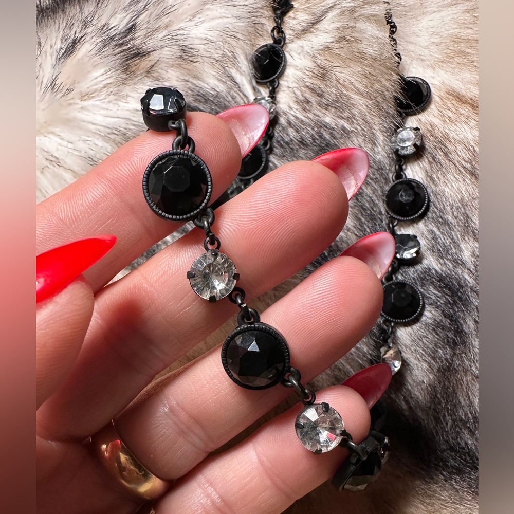 French Jet Hematite Rhinestone Black Chain Choker